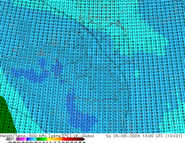 Height/Temp. 500 hPa UK-Global sab 25.05.2024 13 UTC