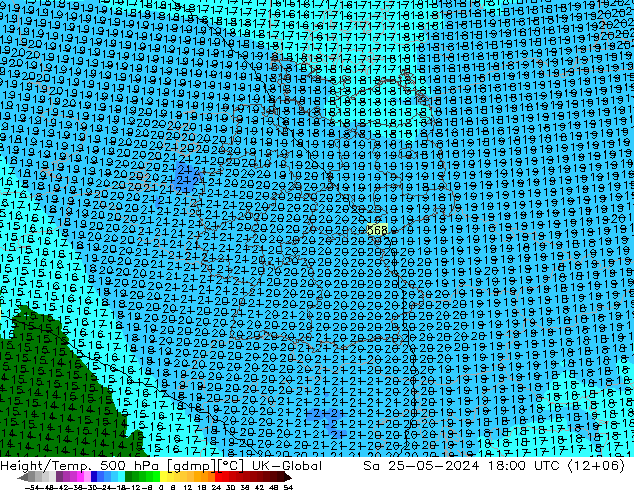 Hoogte/Temp. 500 hPa UK-Global za 25.05.2024 18 UTC