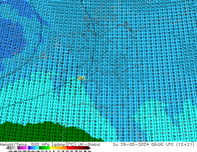 Hoogte/Temp. 500 hPa UK-Global zo 26.05.2024 09 UTC