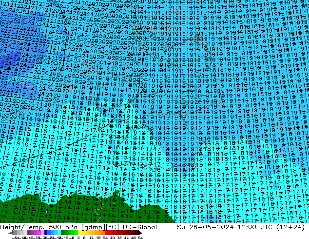 Géop./Temp. 500 hPa UK-Global dim 26.05.2024 12 UTC