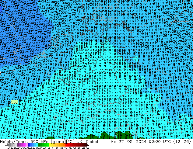 Height/Temp. 500 hPa UK-Global Mo 27.05.2024 00 UTC