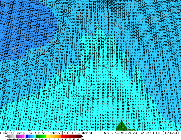 Yükseklik/Sıc. 500 hPa UK-Global Pzt 27.05.2024 03 UTC