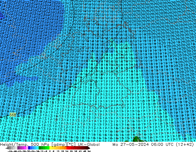 Height/Temp. 500 гПа UK-Global пн 27.05.2024 06 UTC