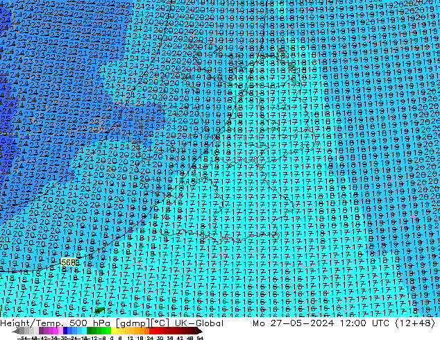 Hoogte/Temp. 500 hPa UK-Global ma 27.05.2024 12 UTC