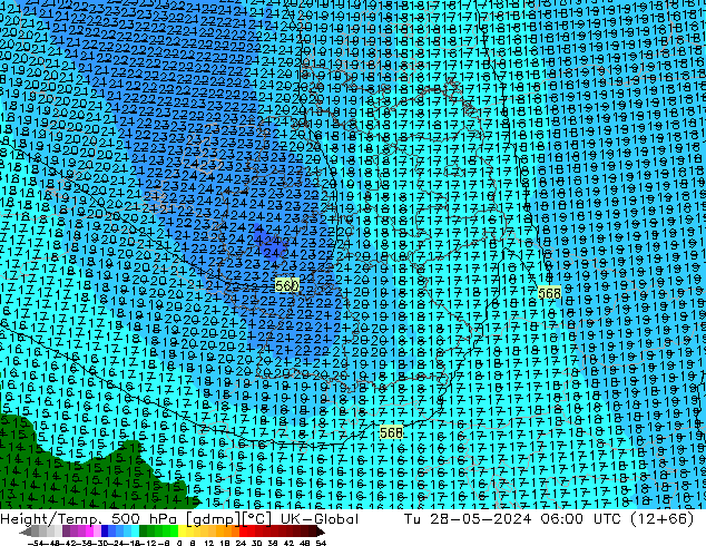 Height/Temp. 500 hPa UK-Global Tu 28.05.2024 06 UTC