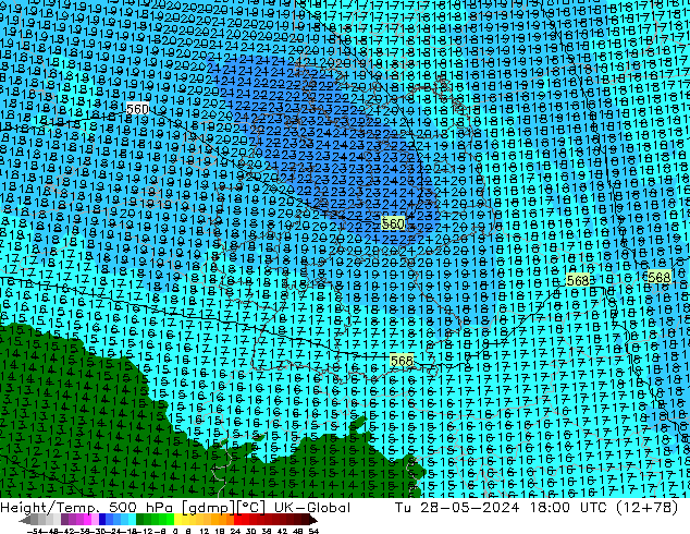 Hoogte/Temp. 500 hPa UK-Global di 28.05.2024 18 UTC