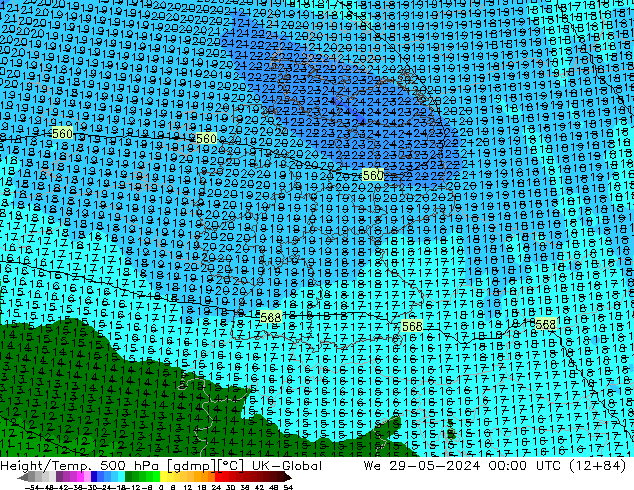 Yükseklik/Sıc. 500 hPa UK-Global Çar 29.05.2024 00 UTC