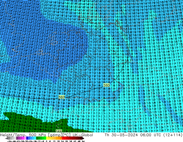 Height/Temp. 500 hPa UK-Global Do 30.05.2024 06 UTC