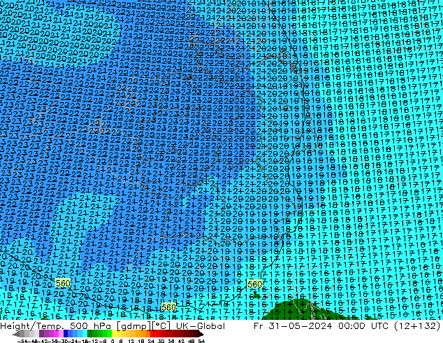 Height/Temp. 500 hPa UK-Global Fr 31.05.2024 00 UTC