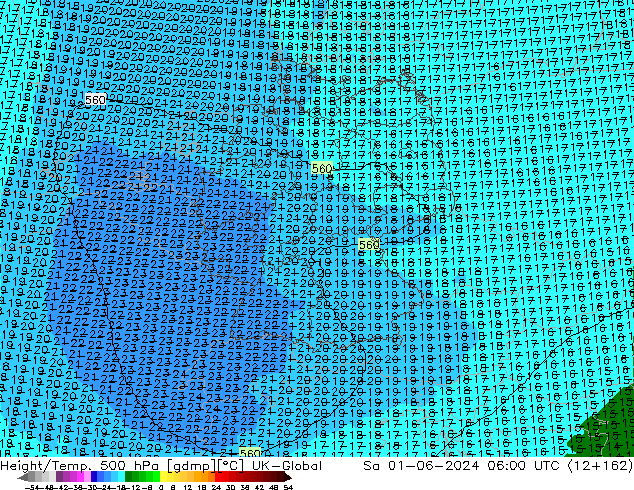 Height/Temp. 500 hPa UK-Global Sa 01.06.2024 06 UTC