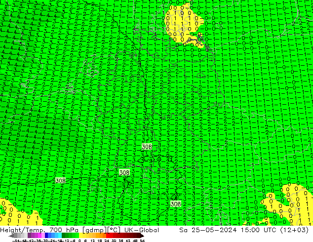 Height/Temp. 700 hPa UK-Global 星期六 25.05.2024 15 UTC