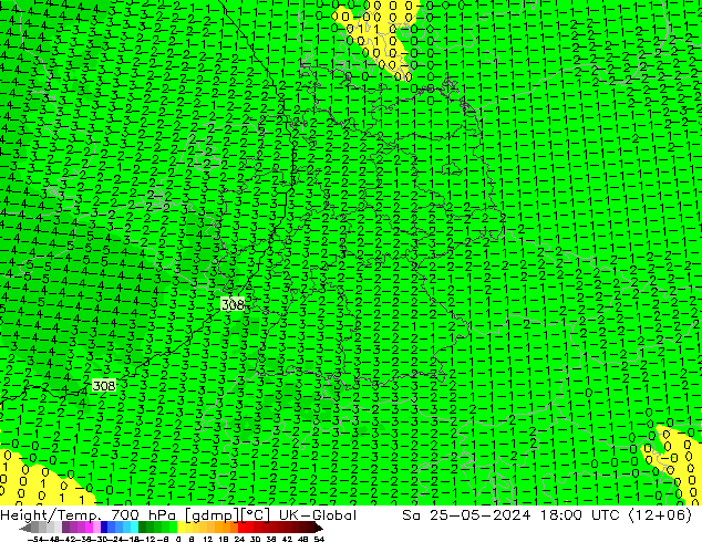 Yükseklik/Sıc. 700 hPa UK-Global Cts 25.05.2024 18 UTC