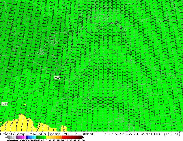 Geop./Temp. 700 hPa UK-Global dom 26.05.2024 09 UTC