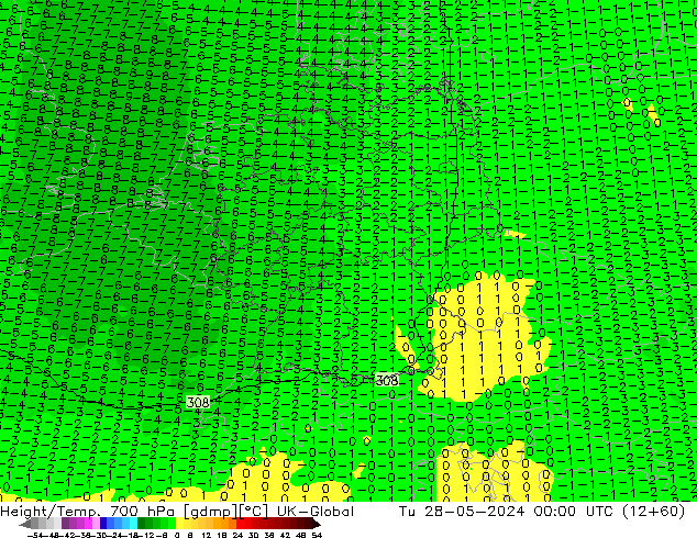 Height/Temp. 700 hPa UK-Global Ter 28.05.2024 00 UTC