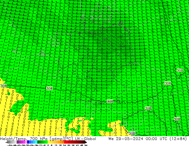 Height/Temp. 700 hPa UK-Global We 29.05.2024 00 UTC