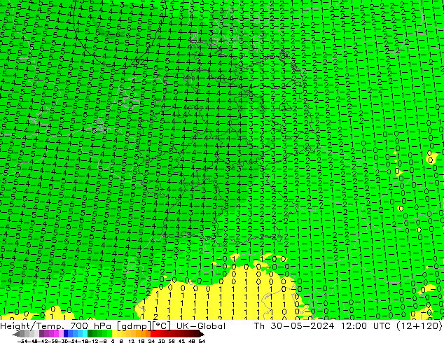 Yükseklik/Sıc. 700 hPa UK-Global Per 30.05.2024 12 UTC