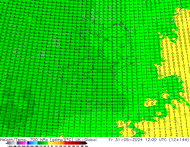 Height/Temp. 700 hPa UK-Global Fr 31.05.2024 12 UTC