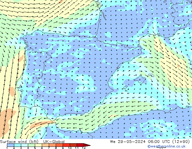 Surface wind (bft) UK-Global We 29.05.2024 06 UTC