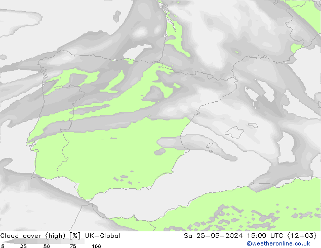 Cloud cover (high) UK-Global Sa 25.05.2024 15 UTC