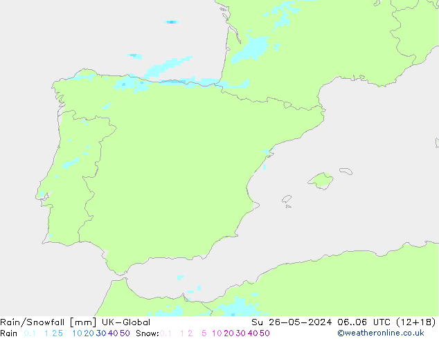 Regen/Sneeuwval UK-Global zo 26.05.2024 06 UTC