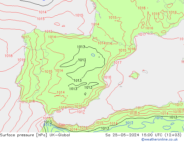 приземное давление UK-Global сб 25.05.2024 15 UTC