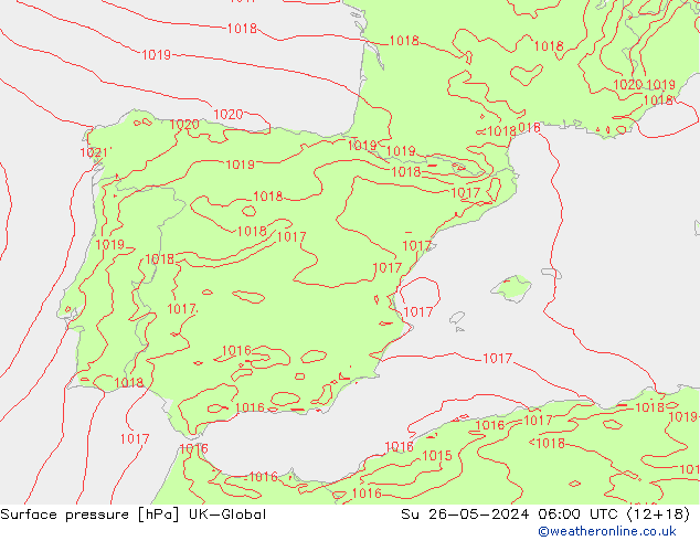 Luchtdruk (Grond) UK-Global zo 26.05.2024 06 UTC