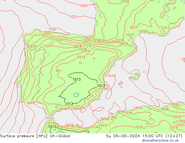 Surface pressure UK-Global Su 26.05.2024 15 UTC