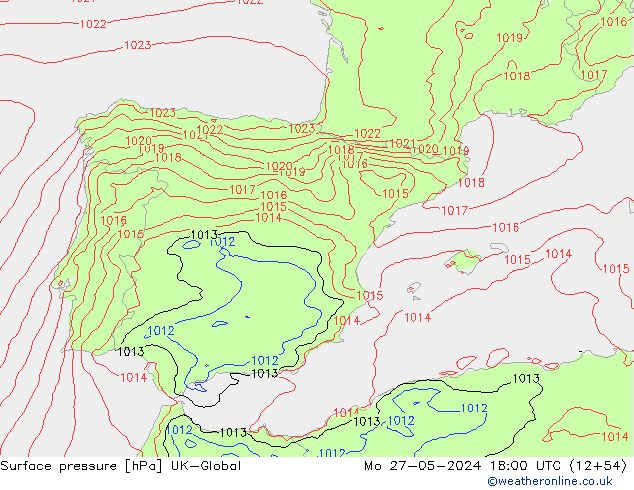 Surface pressure UK-Global Mo 27.05.2024 18 UTC