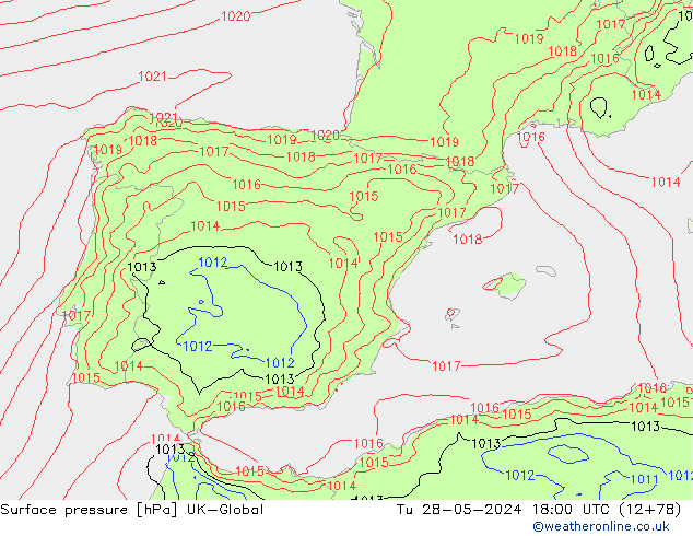 Surface pressure UK-Global Tu 28.05.2024 18 UTC