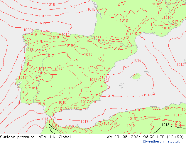 Luchtdruk (Grond) UK-Global wo 29.05.2024 06 UTC