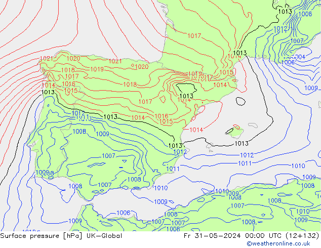 Surface pressure UK-Global Fr 31.05.2024 00 UTC