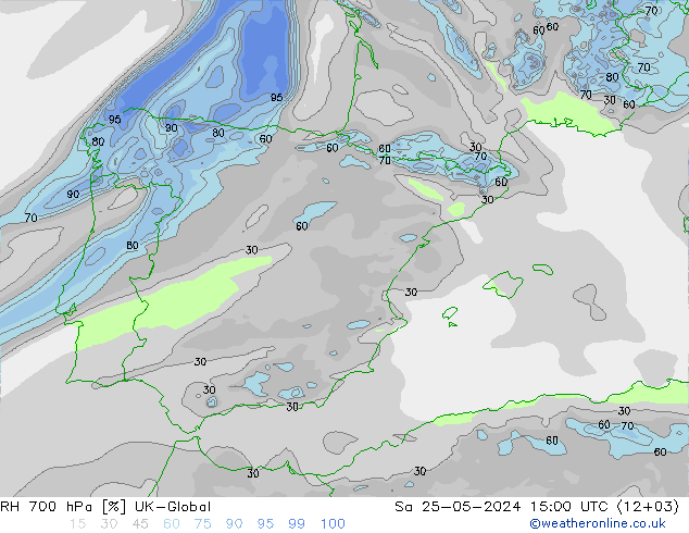 RH 700 hPa UK-Global Sa 25.05.2024 15 UTC