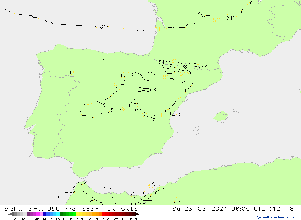 Height/Temp. 950 hPa UK-Global Su 26.05.2024 06 UTC