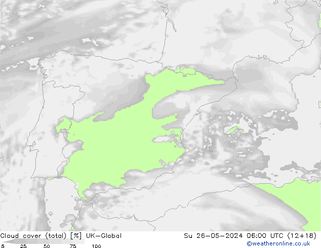 Cloud cover (total) UK-Global Su 26.05.2024 06 UTC