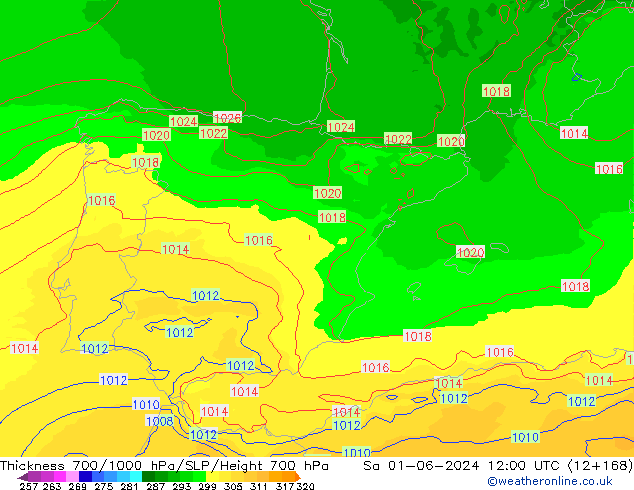 Thck 700-1000 hPa UK-Global Sa 01.06.2024 12 UTC