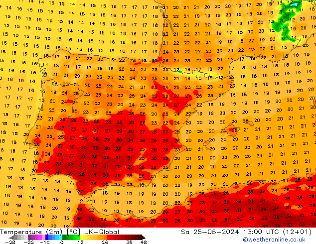 Temperature (2m) UK-Global Sa 25.05.2024 13 UTC