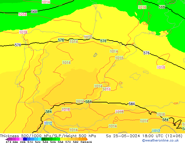 Dikte 500-1000hPa UK-Global za 25.05.2024 18 UTC