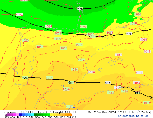 Thck 500-1000гПа UK-Global пн 27.05.2024 12 UTC