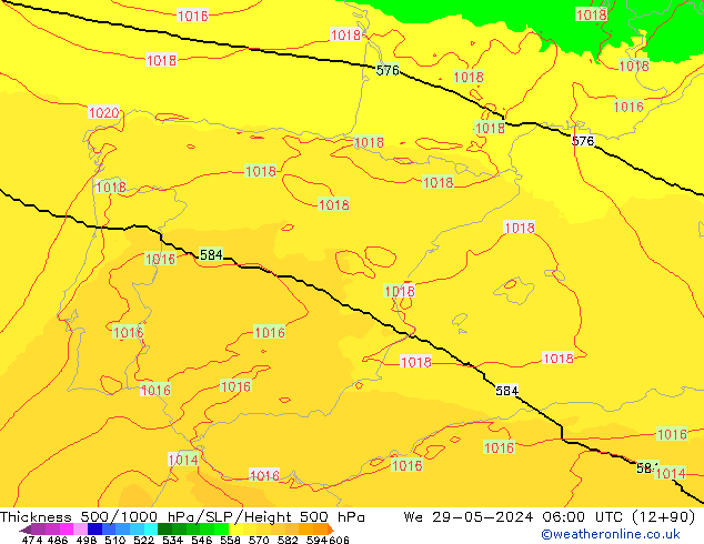 Thck 500-1000hPa UK-Global We 29.05.2024 06 UTC