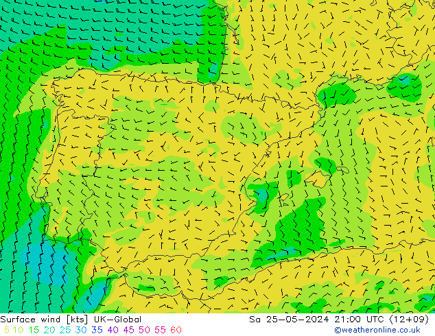 Surface wind UK-Global Sa 25.05.2024 21 UTC