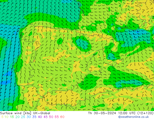 Wind 10 m UK-Global do 30.05.2024 12 UTC