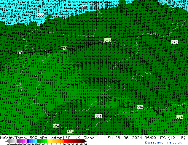 Height/Temp. 500 hPa UK-Global Su 26.05.2024 06 UTC