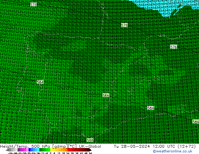 Height/Temp. 500 hPa UK-Global Tu 28.05.2024 12 UTC