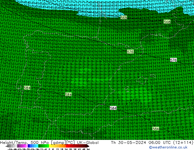 Hoogte/Temp. 500 hPa UK-Global do 30.05.2024 06 UTC