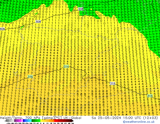 Géop./Temp. 700 hPa UK-Global sam 25.05.2024 15 UTC