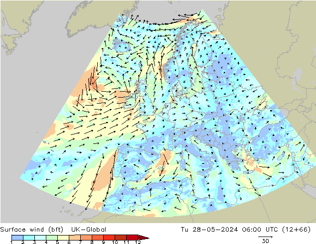 Bodenwind (bft) UK-Global Di 28.05.2024 06 UTC