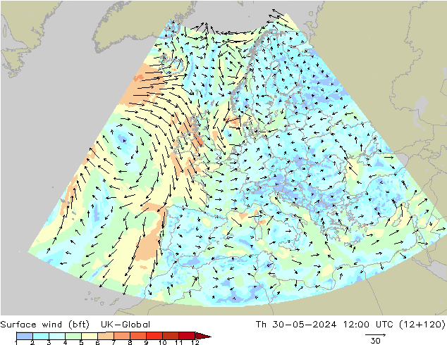 Bodenwind (bft) UK-Global Do 30.05.2024 12 UTC