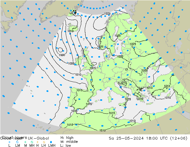 Cloud layer UK-Global Sáb 25.05.2024 18 UTC