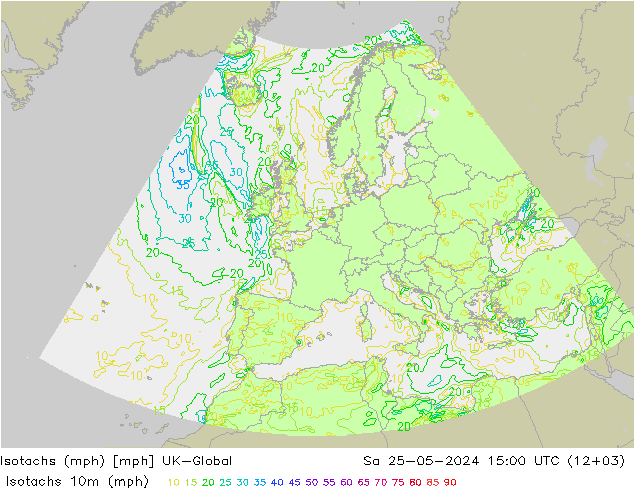 Isotachen (mph) UK-Global Sa 25.05.2024 15 UTC