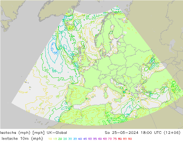 Isotachen (mph) UK-Global Sa 25.05.2024 18 UTC